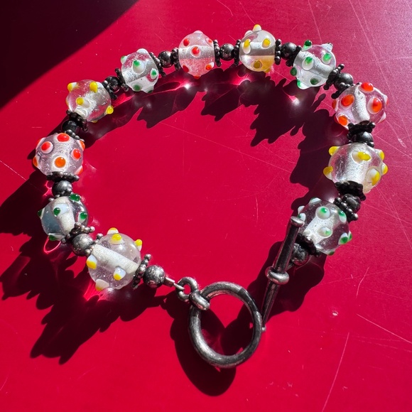 Artisan Lampwork Glass & Silver Beaded Bracelet Toggle Clasp - Picture 3 of 3